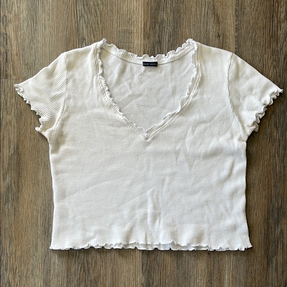 Brandy Melville White Ruffled Crop Tee Short Sleeve